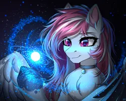 Size: 3000x2400 | Tagged: safe, artist:hakaina, derpibooru import, oc, oc:evening skies, unofficial characters only, pegasus, pony, choker, collar, female, galaxy, giantess, goddess, image, looking at something, macro, mare, png, pony bigger than a galaxy, pony bigger than a planet, pony bigger than a solar system, pony bigger than a star, pony bigger than a universe, solo, space