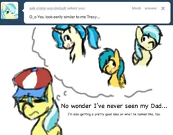 Size: 500x389 | Tagged: artist needed, safe, derpibooru import, allie way, tracy flash, pegasus, unicorn, ask tracy flash, g4, ask, blue mane, hat, horn, image, jpeg, tumblr