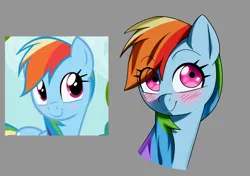 Size: 3307x2331 | Tagged: safe, artist:n-jima, derpibooru import, screencap, rainbow dash, pegasus, pony, g4, season 2, the mysterious mare do well, blushing, cute, dashabetes, female, image, mare, png, scene interpretation, simple background, smiling, solo