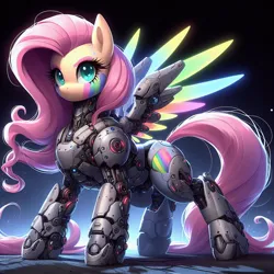 Size: 1024x1024 | Tagged: safe, ai content, derpibooru import, machine learning generated, prompter:boddymeaisín, fluttershy, pony, g4, armor, female, generator:dall-e 3, image, jpeg, looking at you, mare