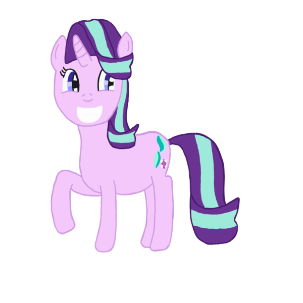 Size: 1000x1000 | Tagged: safe, artist:mr.myoozik, derpibooru import, starlight glimmer, pony, unicorn, g4, blue eyes, derpibooru exclusive, female, grin, hair flip, horn, image, mare, png, raised hoof, simple background, skunk stripe, smiling, standing, starlight glimmer day, tail, transparent background