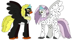 Size: 3264x1860 | Tagged: safe, artist:supahdonarudo, derpibooru import, oc, oc:emperor rockhopper, oc:empress aurora, unofficial characters only, classical hippogriff, hippogriff, crown, hippogriff oc, image, jewelry, png, regalia, simple background, transparent background