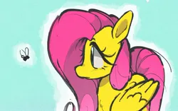 Size: 1548x971 | Tagged: safe, artist:honkinghighblood, derpibooru import, fluttershy, fly, insect, pony, g4, blue background, cropped porn, image, jpeg, simple background, solo