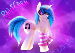 Size: 1754x1240 | Tagged: safe, artist:leeleek47896, derpibooru import, vinyl scratch, pony, unicorn, g4, abstract background, arm warmers, chonk, clothes, concave belly, eyebrows, eyebrows visible through hair, female, glasses, horn, image, mare, png, raised hoof, smiling, solo, sparkles, standing, sternocleidomastoid, text, vinyl's glasses