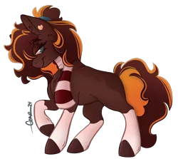 Size: 1940x1731 | Tagged: safe, artist:trashpanda czar, derpibooru import, oc, oc:pumpkin spice, unofficial characters only, earth pony, pony, body markings, cheek fluff, chest fluff, clothes, concave belly, ear fluff, ear piercing, female, hair tie, image, looking at you, mare, piercing, png, ponytail, scarf, simple background, smiling, solo, striped scarf, transparent background