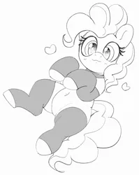 Size: 2653x3332 | Tagged: safe, artist:pabbley, derpibooru import, pinkie pie, earth pony, pony, g4, belly, belly button, black and white, choker, chokerpie, clothes, cute, diapinkes, female, floating heart, grayscale, heart, image, looking at you, mare, monochrome, png, simple background, smiling, smiling at you, socks, solo, stockings, thigh highs, toeless legwear, toeless stockings, white background