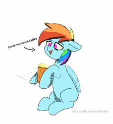 Size: 1640x1802 | Tagged: safe, artist:skylinepony_, derpibooru import, rainbow dash, pegasus, pony, g4, cider, cider dash, drunk, drunker dash, female, image, jpeg, mare, open mouth, open smile, simple background, smiling, solo, white background