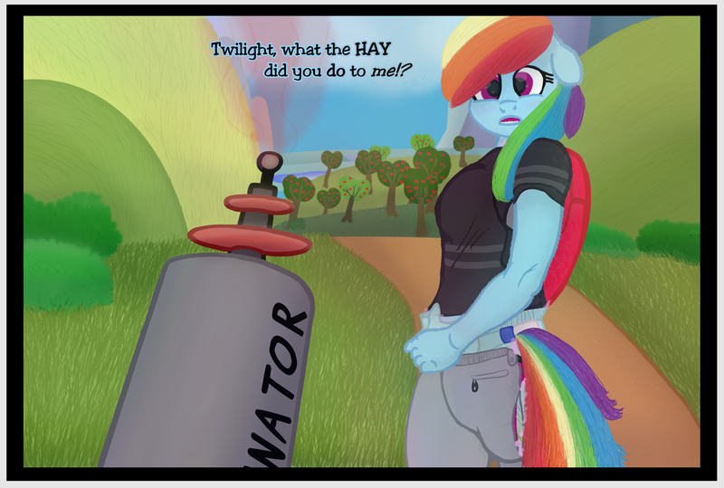 Size: 6419x4323 | Tagged: suggestive, artist:wayward pony, derpibooru import, part of a set, rainbow dash, anthro, earth pony, plantigrade anthro, pony, g4, adult diaper, apple, athletic, backpack, breasts, bulging, clothes, comic, confused, day, dialogue, diaper, diaper butt, diaper fetish, diaper under clothes, diapered, dirt road, embarrassed, experiment, failed covering, fear, female, fetish, flustered, food, forced, frightened, full diaper, grass, gun, humiliation, image, implied appledash, implied lesbian, implied messing, implied messy diaper, implied shipping, implied twilight sparkle, implied unicorn, implied wetting, incontinator 5000, incontinence, incontinent, insanity, jogging, mad scientist, mare, messy diaper, non-baby in diaper, orchard, outdoors, pants, part of a series, path, peeing in diaper, pissing, plume, png, poof, poofy diaper, poopy diaper, prequel, race swap, ray gun, raygun, resistance is futile, ripped pants, ripped underwear, road, scared, science, shirt, shocked, shocked expression, single panel, sneaky, soaked diaper, sweatpants, sweet apple acres, t-shirt, teeth, this ended in diapers, this is your new life, thousand yard stare, torn clothes, tree, underwear, upset, urine, using diaper, watersports, weapon, wet diaper, wetting, what has science done