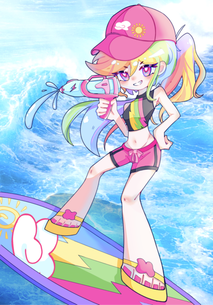 Size: 1944x2784 | Tagged: safe, artist:ajax767350, derpibooru import, rainbow dash, human, g4, bare shoulders, humanized, image, ocean, png, simple background, sleeveless, solo, water, white background