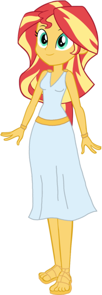 Size: 527x1517 | Tagged: safe, artist:invisibleink, artist:tylerajohnson352, derpibooru import, sunset shimmer, equestria girls, g4, armlet, bare shoulders, bracelet, clothes, dress, eyelashes, feet, goddess, greek clothes, image, jewelry, png, sandals, simple background, sleeveless, solo, transparent background