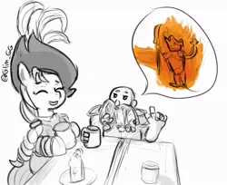 Size: 713x581 | Tagged: safe, artist:glim_gg, derpibooru import, sunny starscout, dwarf, pony, g5, alcohol, bardin goreksson, candle, drink, fire, image, jpeg, simple background, sketch, smiling, table, vermintide, warhammer (game), warhammer fantasy, white background