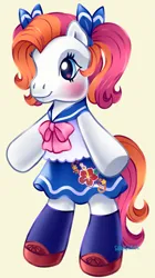 Size: 863x1536 | Tagged: safe, artist:serasugee, derpibooru import, earth pony, pony, g3, aloha pearl, bipedal, blue eyes, clothes, fanart, female, heart, heart eyes, image, mare, pigtails, png, sailor uniform, simple background, solo, twintails, uniform, white fur, wingding eyes