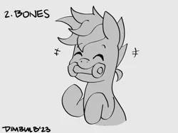 Size: 1024x768 | Tagged: safe, artist:dimbulb, derpibooru import, oc, oc:blue chewings, unofficial characters only, earth pony, pony, chew toy, image, monochrome, png, ponytober, ponytober 2023, solo