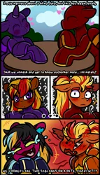 Size: 4000x7000 | Tagged: suggestive, artist:sexygoatgod, derpibooru import, oc, oc:comet striker, oc:dawn chaser, oc:princess razz, oc:razzmatazz gleam, unofficial characters only, alicorn, hybrid, alicorn oc, blind date, comic, crying, embarrassed, emoji, female, horn, image, latex, latex suit, laughing, male, pegabat, png, prank, rubber drone, starfall kingdom, surprised, tears of laughter, wings, yelling, 😂