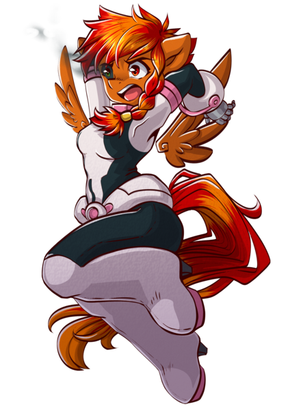 Size: 3508x4961 | Tagged: safe, artist:chaosangeldesu, derpibooru import, oc, oc:flaming hoof, unofficial characters only, anthro, pegasus, angry, clothes, cosplay, costume, image, my hero academia, ochako uraraka, png, simple background, solo, transparent background, wings