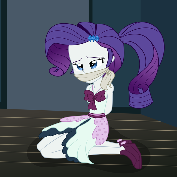 Size: 2000x2000 | Tagged: safe, artist:nie-martw-sie-o-mnie, derpibooru import, part of a set, rarity, human, equestria girls, g4, rarity investigates, bondage, bound and gagged, cloth gag, female, femsub, gag, hands behind back, image, kneeling, png, rarisub, show accurate, solo, submissive