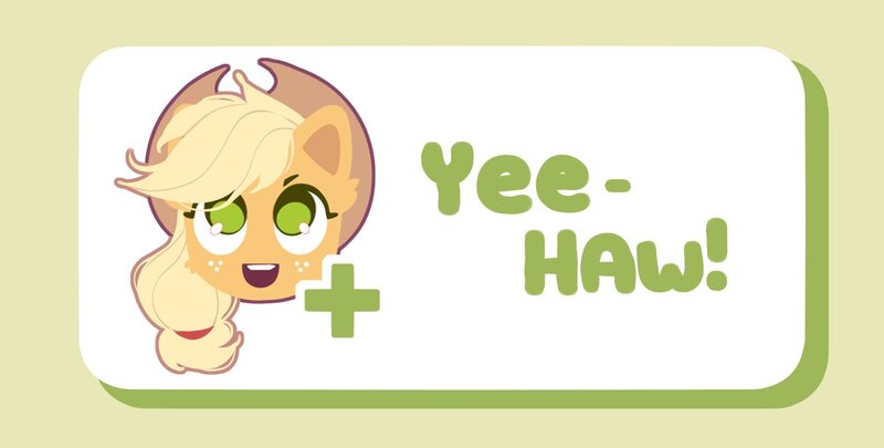 Size: 1600x810 | Tagged: safe, artist:mirtash, derpibooru import, part of a set, applejack, earth pony, pony, g4, applejack's hat, blonde mane, button, cheek fluff, colored eyelashes, colored pinnae, cowboy hat, cream background, ear fluff, eyelashes, female, freckles, green eyelashes, green eyes, green text, hat, head only, image, jpeg, looking up, mare, miiverse, open mouth, open smile, orange coat, plus sign, ponytail, reaction image, shadow, shiny eyes, simple background, smiling, solo, stetson, teeth, text, tied mane, yeah! (miiverse), yeehaw