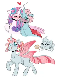 Size: 827x1104 | Tagged: safe, artist:peachydust, derpibooru import, ocellus, princess flurry heart, oc, oc:carina, alicorn, changedling, changeling, changepony, hybrid, g4, cloven hooves, cute, diaocelles, female, flurrybetes, image, jpeg, lesbian, magical lesbian spawn, offspring, parent:ocellus, parent:princess flurry heart, parents:flurrycellus, ship:flurrycellus, shipping, simple background, white background