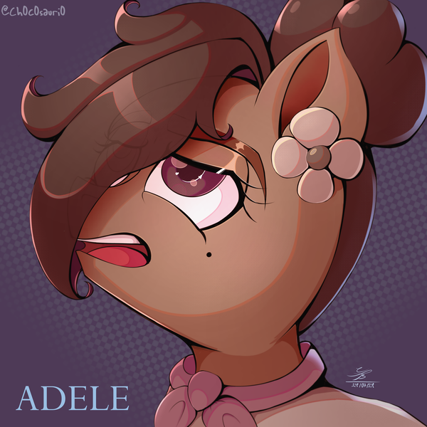 Size: 3805x3805 | Tagged: safe, artist:ch0c0sauri0, derpibooru import, oc, unofficial characters only, pony, abstract background, artfight, beauty mark, big eyes, bow, bust, colored, colored pinnae, colored pupils, dark skin, detailed, ears up, eyebrows, eyebrows visible through hair, eyelashes, eyeshadow, fanart, female, grayscale, hair bow, hat, highlights, image, long hair, long mane, looking at someone, looking back, looking up, makeup, mare, mole, monochrome, open mouth, open smile, original art, png, ponytail, portrait, redraw, shading, signature, smiling, solo