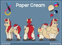 Size: 7200x5200 | Tagged: suggestive, artist:owloffortune, derpibooru import, oc, oc:paper cream, unofficial characters only, pegasus, blue eyes, coat markings, colored hooves, cream coat, fat, hooves, image, long hair, long hair male, obese, pegasus oc, png, reference sheet, socks (coat marking), solo, standing, wings