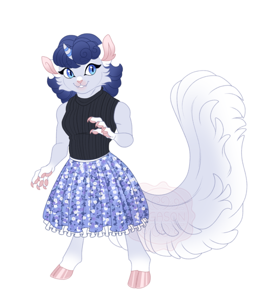 Size: 4000x4500 | Tagged: safe, artist:gigason, derpibooru import, oc, oc:snowball seam, abyssinian, hybrid, clothes, female, image, interspecies offspring, offspring, parent:capper, parent:capper dapperpaws, parent:rarity, parents:capperity, png, simple background, skirt, solo, sweater, transparent background