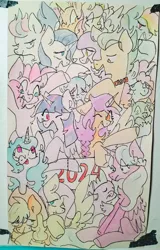 Size: 2268x3554 | Tagged: safe, artist:咸茶吾良夜, derpibooru import, applejack, fluttershy, hitch trailblazer, pinkie pie, pipp petals, rainbow dash, rarity, spike, sunny starscout, sunset shimmer, twilight sparkle, zipp storm, g4, g5, image, jpeg, misty brightdawn