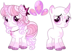 Size: 1463x1029 | Tagged: safe, artist:strawberry-spritz, derpibooru import, oc, oc:mythical vision, unofficial characters only, pony, unicorn, bald, coat markings, colored eartips, colored eyelashes, curved horn, facial markings, female, filly, foal, freckles, gradient horn, gradient legs, gradient mane, gradient tail, horn, image, jewelry, leg freckles, necklace, offspring, parent:big macintosh, parent:twilight sparkle, parents:twimac, pink eyelashes, png, shiny hooves, simple background, solo, star (coat marking), tail, transparent background