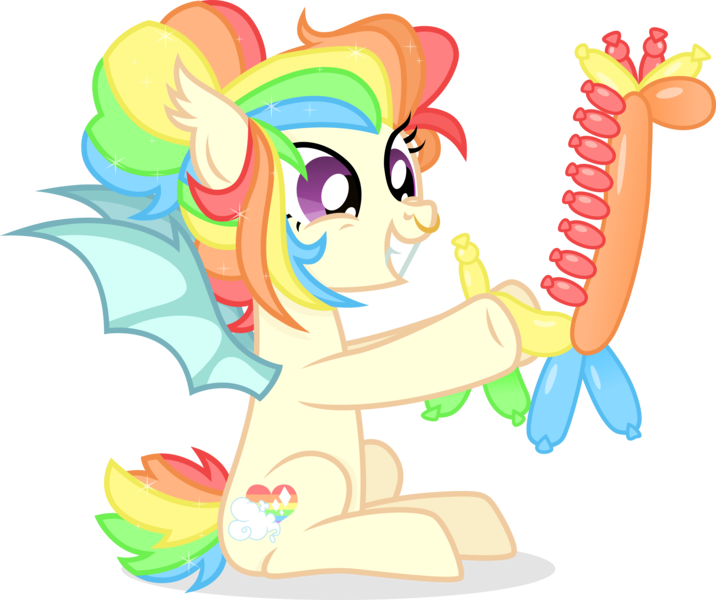 Size: 4433x3716 | Tagged: safe, artist:cirillaq, derpibooru import, oc, oc:shimmering skies, bat pony, pony, balloon, balloon animal, female, image, mare, png, simple background, solo, transparent background