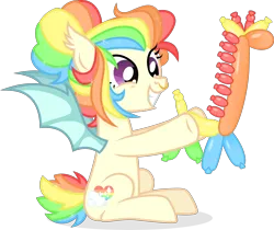 Size: 4433x3716 | Tagged: safe, artist:cirillaq, derpibooru import, oc, oc:shimmering skies, bat pony, pony, balloon, balloon animal, female, image, mare, png, simple background, solo, transparent background