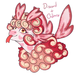 Size: 1280x1243 | Tagged: safe, artist:malinraf1615, derpibooru import, oc, hybrid, bust, image, interspecies offspring, offspring, parent:discord, parent:princess cadance, parents:discodance, png, portrait, simple background, solo, tongue out, transparent background