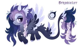 Size: 1920x1152 | Tagged: safe, artist:kabuvee, derpibooru import, oc, oc:strangelet, draconequus, female, horns, image, png, simple background, solo, tail wings, transparent background