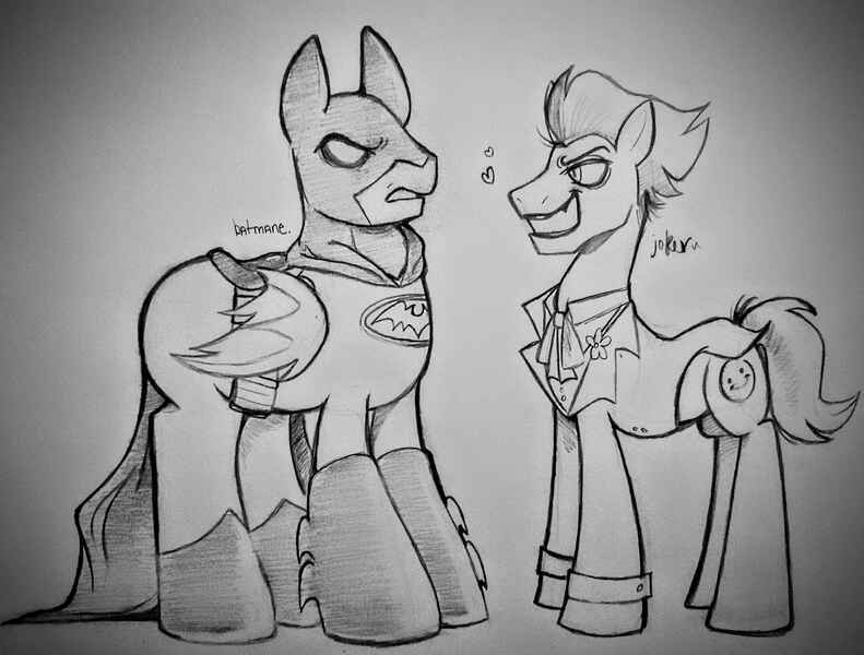 Size: 3949x2997 | Tagged: safe, artist:dsstoner, derpibooru import, ponified, bat pony, earth pony, pony, bat wings, batman, dc comics, duo, image, jpeg, male, stallion, the batman, the joker, wings