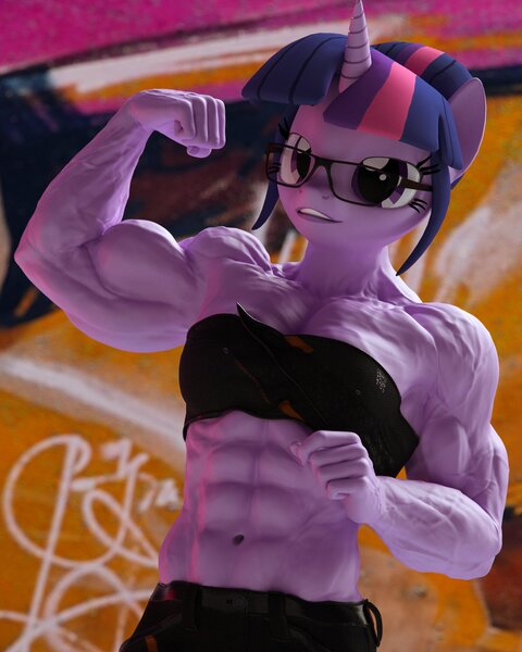 Size: 1638x2048 | Tagged: suggestive, artist:dashie116, ponerpics import, twilight sparkle, anthro, 3d, bodybuilder, breasts, clothes, female, image, jpeg, looking at you, muscles, muscular female