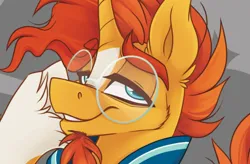 Size: 680x445 | Tagged: safe, artist:alzmariowolfe, derpibooru import, sunburst, pony, unicorn, g4, bedroom eyes, glasses, horn, image, lidded eyes, looking at you, male, png, smiling, solo, stallion