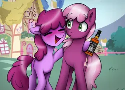 Size: 8586x6187 | Tagged: safe, artist:toastslayermlp, derpibooru import, berry punch, berryshine, cheerilee, earth pony, pony, g4, 2021, absurd resolution, applejack daniel's, duo, female, image, jpeg, mare