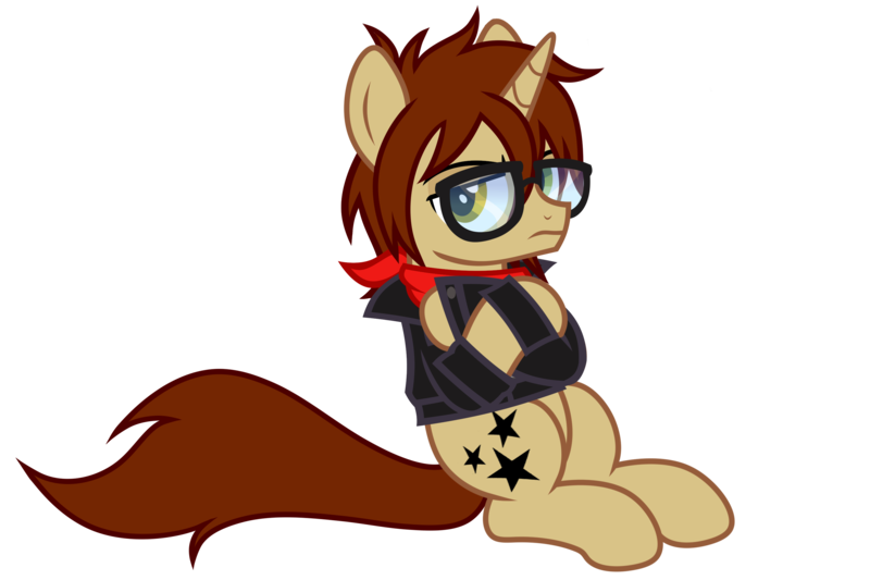 Size: 3000x2000 | Tagged: safe, artist:k0br4, derpibooru import, ponified, pony, unicorn, angry, clothes, crossed arms, emo, glasses, heterochromia, horn, image, jacket, looking at you, mikey way, my chemical romance, png, sitting, solo, three cheers for sweet revenge