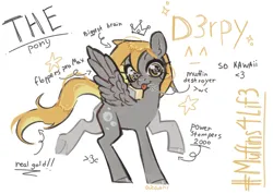 Size: 2955x2108 | Tagged: safe, artist:azaani, derpibooru import, derpy hooves, pegasus, pony, g4, arrow, female, high res, image, looking at you, mare, png, silly, simple background, smiling, smiling at you, solo, spread wings, standing on two hooves, starry eyes, text, tongue out, white background, wingding eyes, wings