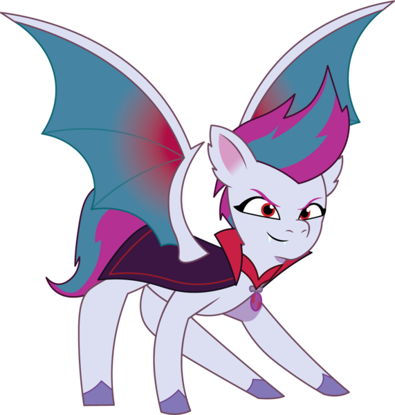 Size: 1121x1178 | Tagged: safe, artist:prixy05, derpibooru import, bat pony, pony, g5, my little pony: tell your tale, bat ponified, bat wings, cape, clothes, fangs, female, image, mare, png, race swap, red eyes, simple background, solo, species swap, spread wings, transparent background, vector, wings, zippbat