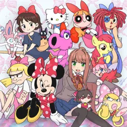 Size: 1622x1621 | Tagged: safe, artist:chris-thekid, derpibooru import, apple bloom, birdo, earth pony, human, pony, sylveon, g4, blossom (powerpuff girls), doki doki literature club, doki doki literature club!, fumo, hakurei reimu, helga pataki, hello kitty, hello kitty (character), hey arnold, image, jpeg, kiki's delivery service, kirby (series), mario bros., minnie mouse, monika, pokémon, ragatha, ribbon, sanrio, super mario bros., the amazing digital circus, the powerpuff girls, touhou, wendy o. koopa