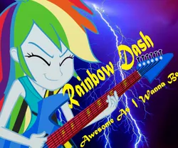 Size: 2422x2015 | Tagged: safe, artist:greenmachine987, artist:mellow91, derpibooru import, rainbow dash, equestria girls, g4, background, clothes, electric guitar, eyes closed, female, guitar, guitar pick, image, lightning, musical instrument, my little pony equestria girls: rainbow rocks, playing, png, rainbow rocks 10th anniversary, rainbow rocks outfit, solo, solo female, text, vector used