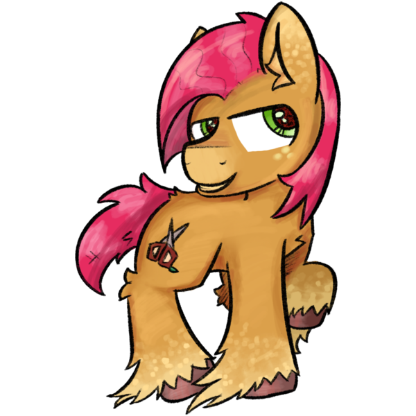 Size: 2048x2048 | Tagged: safe, artist:felixmcfurry, derpibooru import, babs seed, earth pony, pony, brown fur, cutie mark, digital art, female, filly, foal, hoof fluff, image, looking away, png, raised hoof, shading, short tail, simple background, smiling, solo, tail, transparent background, unshorn fetlocks