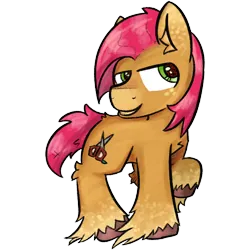 Size: 2048x2048 | Tagged: safe, artist:felixmcfurry, derpibooru import, babs seed, earth pony, pony, brown fur, cutie mark, digital art, female, filly, foal, hoof fluff, image, looking away, png, raised hoof, shading, short tail, simple background, smiling, solo, tail, transparent background, unshorn fetlocks