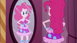 Size: 1539x866 | Tagged: safe, derpibooru import, screencap, pinkie pie, equestria girls, g4, barefoot, boots, bracelet, clothes, dress, fall formal outfits, feet, female, high heels, image, jewelry, my little pony equestria girls, png, shoes, sleeveless, solo, straps, this is our big night