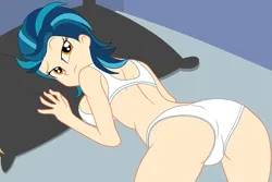 Size: 3007x2011 | Tagged: suggestive, artist:gmaplay, derpibooru import, indigo zap, human, equestria girls, g4, ass, butt, clothes, image, indiglute zap, panties, png, presenting, solo, underwear, waking up, white underwear