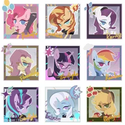 Size: 750x750 | Tagged: safe, artist:sunsetshimmer0808, derpibooru import, applejack, fluttershy, pinkie pie, rainbow dash, rarity, starlight glimmer, sunset shimmer, trixie, twilight sparkle, alicorn, earth pony, pegasus, pony, unicorn, horn, image, jpeg, mane six, solo