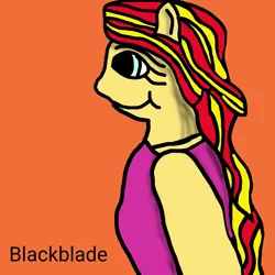 Size: 1280x1280 | Tagged: safe, artist:blackblade360, derpibooru import, sunset shimmer, human, equestria girls, g4, clothes, digital drawing, female, green eyes, ibispaint x, image, my little pony equestria girls: rainbow rocks, orange background, orange skin, png, pony ears, rainbow rocks 10th anniversary, rainbow rocks outfit, signature, simple background, smiling, two toned hair