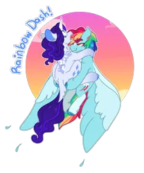 Size: 1293x1552 | Tagged: safe, alternate version, artist:queerhorses, derpibooru import, rainbow dash, rarity, pony, alternate design, female, holding a pony, image, lesbian, png, rainbow trail, ship:raridash, shipping