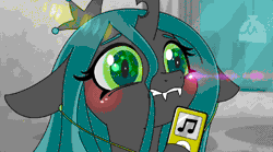 Size: 1024x571 | Tagged: safe, artist:tamers12345, derpibooru import, queen chrysalis, changeling, changeling queen, blushing, desperation, earbuds, female, floppy ears, gif, image, ms paint, solo