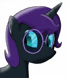 Size: 1117x1280 | Tagged: dead source, safe, artist:skunkleopard, derpibooru import, oc, oc:nyx, alicorn, pony, alicorn oc, glasses, glasses with no lenses, horn, image, jpeg, simple background, slit pupils, solo, teal sclera, white background, wings