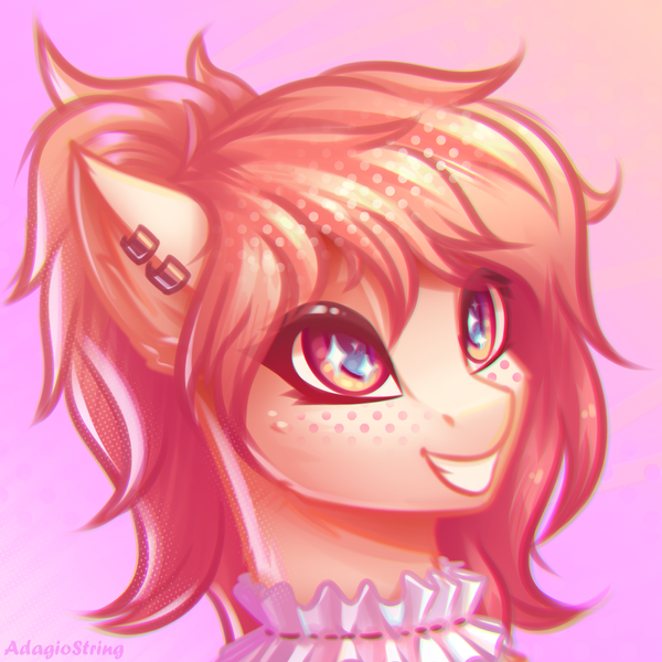 Size: 2000x2000 | Tagged: safe, artist:adagiostring, derpibooru import, bust, character, commission, cute, female, headshot commission, image, looking up, png, portrait, smiling, solo, solo focus, sparkles